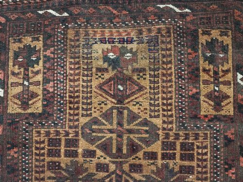 ANTIQUE BALUCH TIMURI PRAYER RUG CAMEL GROUND WITH TREE OF LIFE CIRCA 1900 - ADDITIONAL PHOTO 7