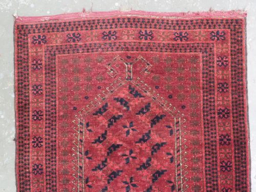 ANTIQUE KIZIL AYAK TURKMEN PRAYER RUG RAMS HORN MIHRAB CIRCA 1900 - ADDITIONAL PHOTO 2