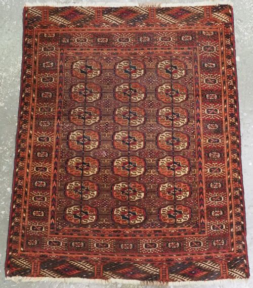 Antique Tekke Turkmen Dowry Rug, Cochineal Dye Through Out, Circa 1900.