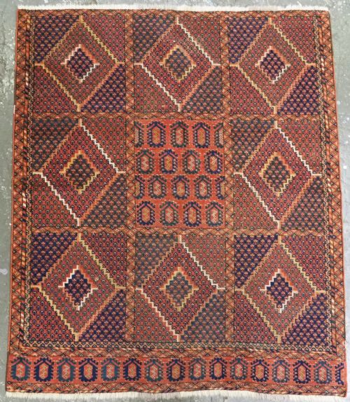 Antique Ersari Beshir Turkmen Rug of Small Size, Scarce Design, Circa 1870.