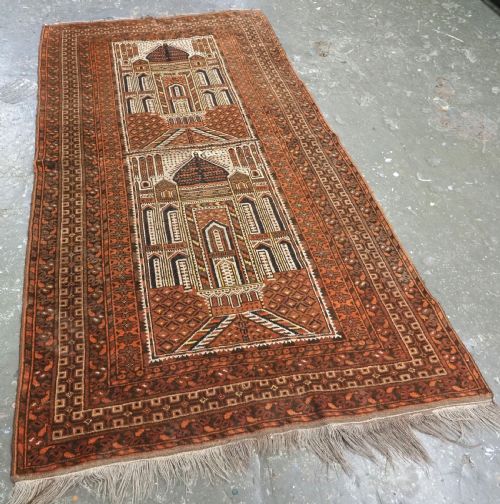 ANTIQUE AFGHAN KIZIL AYAK MOSQUE PRAYER RUG WITH DOUBLE NICHE CIRCA 1900 - ADDITIONAL PHOTO 1