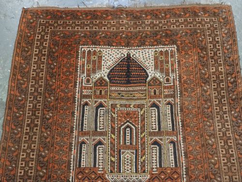 ANTIQUE AFGHAN KIZIL AYAK MOSQUE PRAYER RUG WITH DOUBLE NICHE CIRCA 1900 - ADDITIONAL PHOTO 2