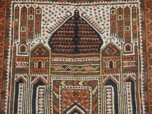 ANTIQUE AFGHAN KIZIL AYAK MOSQUE PRAYER RUG WITH DOUBLE NICHE CIRCA 1900 - ADDITIONAL PHOTO 7