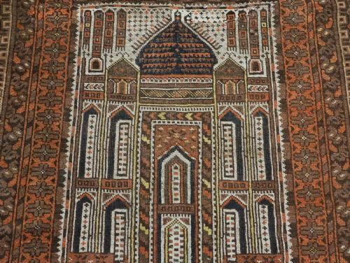 ANTIQUE AFGHAN KIZIL AYAK MOSQUE PRAYER RUG WITH DOUBLE NICHE CIRCA 1900 - ADDITIONAL PHOTO 9