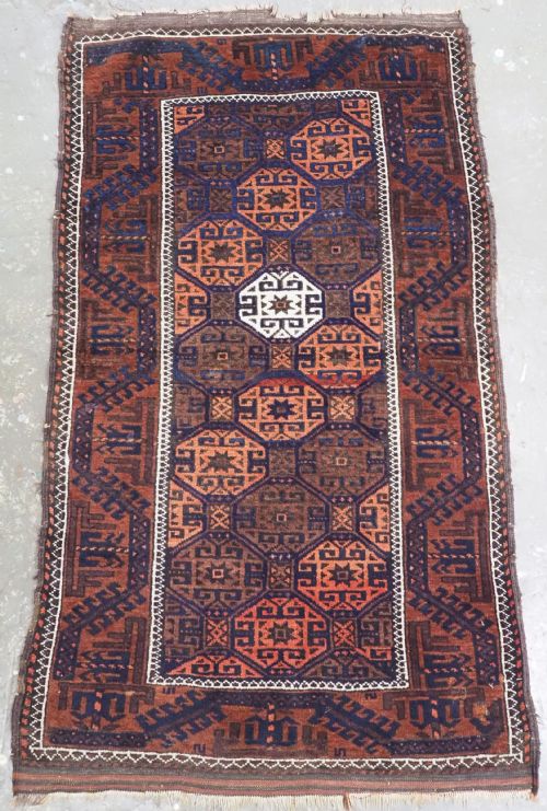 Antique Khorasan Baluch Rug, Outstanding Design, Circa 1900.