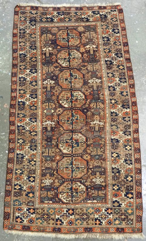 Antique Mahdad Khani Baluch Rug of Interesting Turkmen Gul Design, Circa 1880.