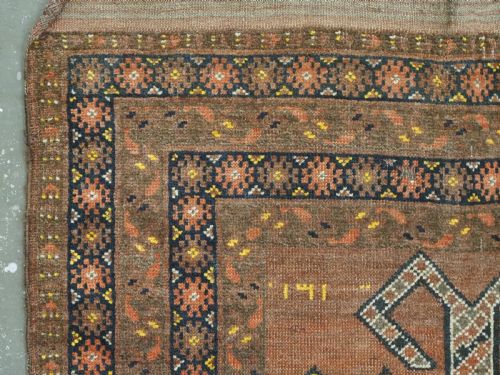 ANTIQUE AFGHAN KIZIL AYAK TURKMEN PRAYER RUG DATED AND INSCRIBED CIRCA 1892 - ADDITIONAL PHOTO 5
