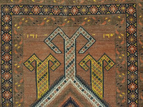 ANTIQUE AFGHAN KIZIL AYAK TURKMEN PRAYER RUG DATED AND INSCRIBED CIRCA 1892 - ADDITIONAL PHOTO 7