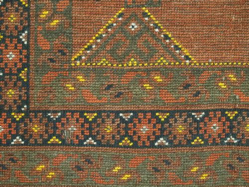 ANTIQUE AFGHAN KIZIL AYAK TURKMEN PRAYER RUG DATED AND INSCRIBED CIRCA 1892 - ADDITIONAL PHOTO 17