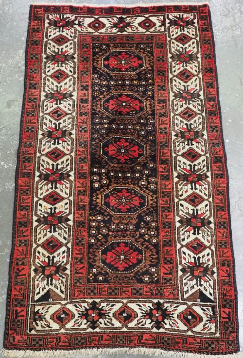 Antique Arab Baluch Rug, Ferdows Region, Spectacular Border, Circa 1900.