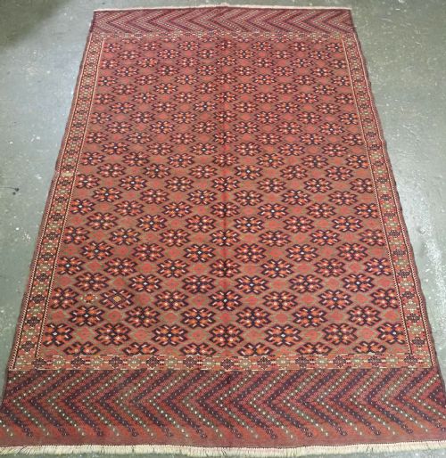 Antique Yomut Turkmen Palas Soumak Kilim, Good Condition, Long Kilim Ends with Chevron Design, Circa 1900/20.