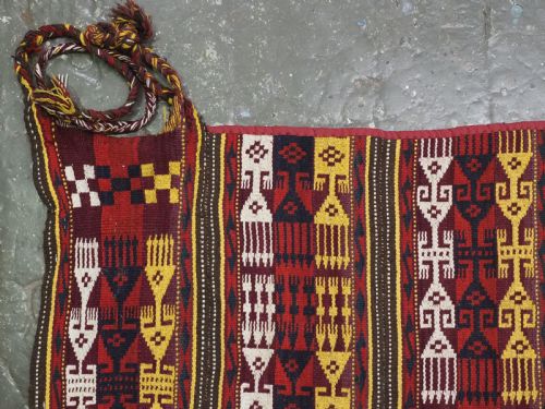 ANTIQUE UZBEK GAJERI GHUDJERI KILIM SMALL SIZE PROBABLY MADE FROM A TENT BAND CIRCA 190020 - ADDITIONAL PHOTO 4