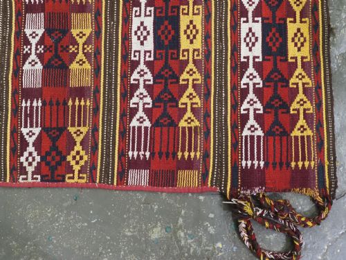ANTIQUE UZBEK GAJERI GHUDJERI KILIM SMALL SIZE PROBABLY MADE FROM A TENT BAND CIRCA 190020 - ADDITIONAL PHOTO 8