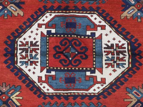 ANTIQUE CAUCASIAN TRIPLE MEDALLION KAZAK A VISUALLY STRIKING RUG CIRCA 1880 - ADDITIONAL PHOTO 9