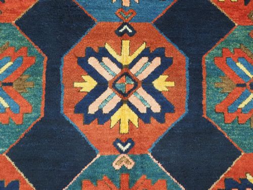 ANTIQUE CAUCASIAN KAZAK RUG SMALL CARPET GENDJE REGION UNUSUAL DESIGN CIRCA 1900 - ADDITIONAL PHOTO 8