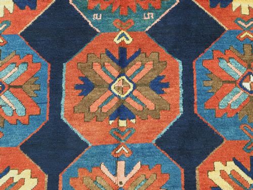 ANTIQUE CAUCASIAN KAZAK RUG SMALL CARPET GENDJE REGION UNUSUAL DESIGN CIRCA 1900 - ADDITIONAL PHOTO 9