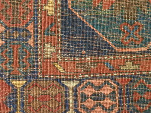 ANTIQUE CAUCASIAN KAZAK RUG SMALL CARPET GENDJE REGION UNUSUAL DESIGN CIRCA 1900 - ADDITIONAL PHOTO 12
