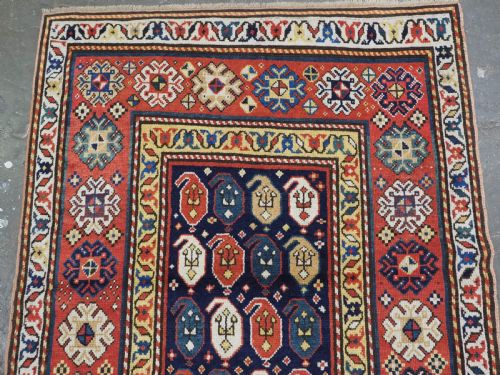 ANTIQUE CAUCASIAN KAZAK RUNNER GENDJE REGION WITH BOTEH DESIGN CIRCA 1890 - ADDITIONAL PHOTO 1