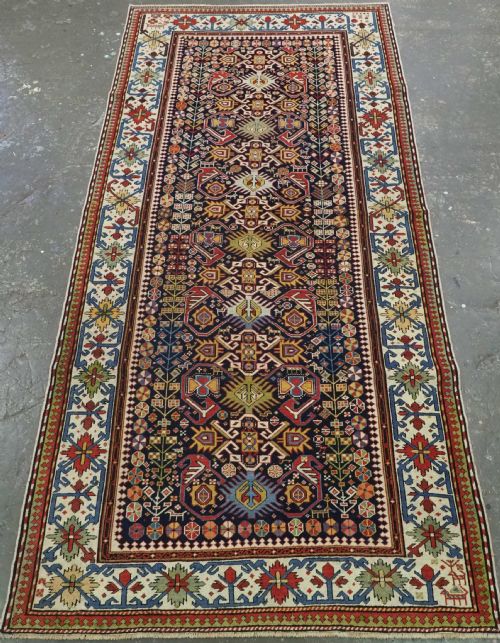 Antique Caucasian Kuba Shirvan Long Rug with Bird Design, Circa 1890.