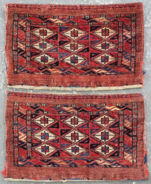 Antique Yomut Turkmen Pair of 'Kap' Small Bag, Complete with Backs, Circa 1880.