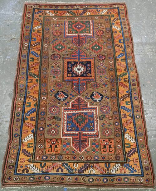 ANTIQUE KURDISH SAUJ BULAGH RUG CAMEL GROUND CIRCA 1880