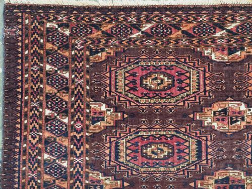 ANTIQUE SARYK TURKMEN CHUVAL FACE 9 'SALOR' GULS WHITE COTTON CRIMSON SILK CIRCA 1880 - ADDITIONAL PHOTO 3
