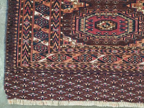 ANTIQUE SARYK TURKMEN CHUVAL FACE 9 'SALOR' GULS WHITE COTTON CRIMSON SILK CIRCA 1880 - ADDITIONAL PHOTO 4