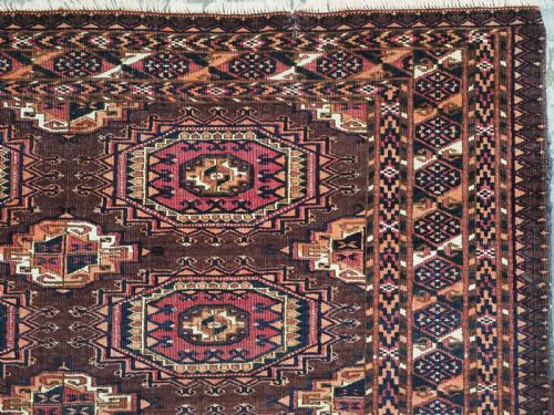 ANTIQUE SARYK TURKMEN CHUVAL FACE 9 'SALOR' GULS WHITE COTTON CRIMSON SILK CIRCA 1880 - ADDITIONAL PHOTO 7