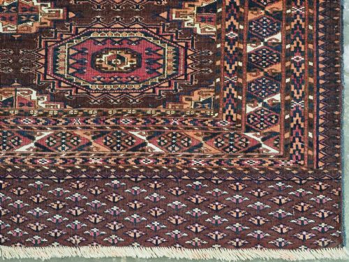 ANTIQUE SARYK TURKMEN CHUVAL FACE 9 'SALOR' GULS WHITE COTTON CRIMSON SILK CIRCA 1880 - ADDITIONAL PHOTO 8