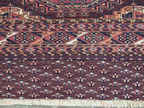 ANTIQUE SARYK TURKMEN CHUVAL FACE 9 'SALOR' GULS WHITE COTTON CRIMSON SILK CIRCA 1880 - ADDITIONAL PHOTO 10