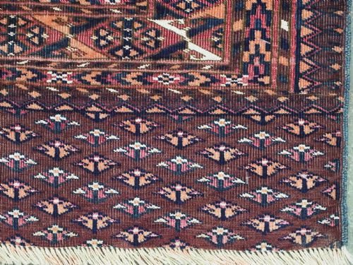 ANTIQUE SARYK TURKMEN CHUVAL FACE 9 'SALOR' GULS WHITE COTTON CRIMSON SILK CIRCA 1880 - ADDITIONAL PHOTO 11