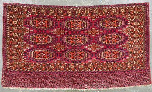 ANTIQUE TEKKE OR SARYK TURKMEN 9 GUL CHUVAL FACE EXCELLENT EXAMPLE CIRCA 1880