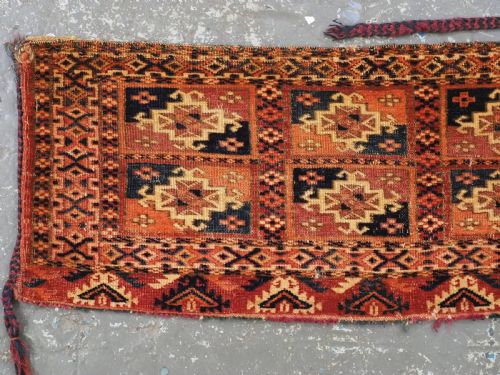 fig 1. ANTIQUE TEKKE TURKMEN TORBA / MAFRASH, COMPLETE WITH ORIGINAL BACK, CIRCA 1880.
