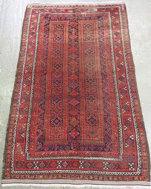 Antique Khorasan Baluch Rug with Unusual Design, Circa 1900.