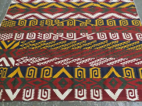 ANTIQUE CENTRAL ASIAN UZBEK GAJERI KILIM BOLD GRAPHIC DESIGN CIRCA 1900 - ADDITIONAL PHOTO 2
