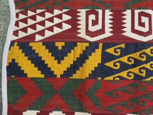 ANTIQUE CENTRAL ASIAN UZBEK GAJERI KILIM BOLD GRAPHIC DESIGN CIRCA 1900 - ADDITIONAL PHOTO 4