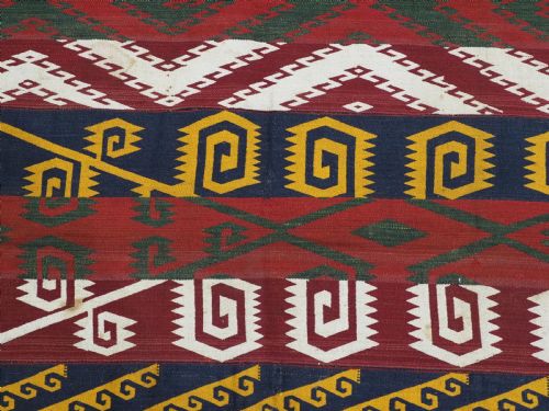 ANTIQUE CENTRAL ASIAN UZBEK GAJERI KILIM BOLD GRAPHIC DESIGN CIRCA 1900 - ADDITIONAL PHOTO 5