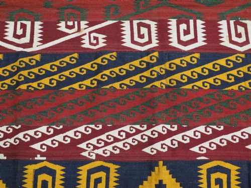 ANTIQUE CENTRAL ASIAN UZBEK GAJERI KILIM BOLD GRAPHIC DESIGN CIRCA 1900 - ADDITIONAL PHOTO 7