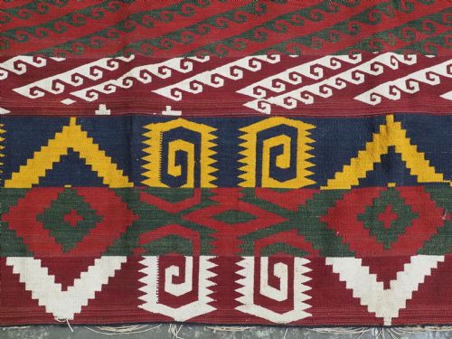 ANTIQUE CENTRAL ASIAN UZBEK GAJERI KILIM BOLD GRAPHIC DESIGN CIRCA 1900 - ADDITIONAL PHOTO 8