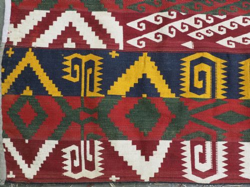ANTIQUE CENTRAL ASIAN UZBEK GAJERI KILIM BOLD GRAPHIC DESIGN CIRCA 1900 - ADDITIONAL PHOTO 9