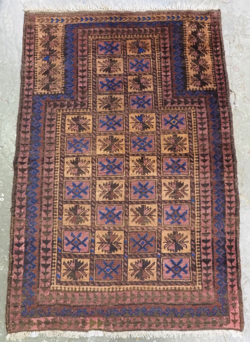 Antique Afghan Baluch Prayer Rug of Boxed Design, Circa 1900.