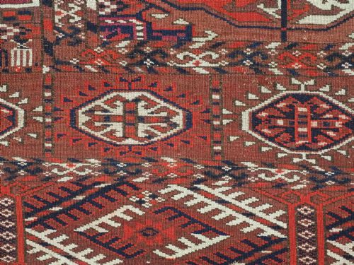 ANTIQUE TEKKE TURKMEN MAIN CARPET EXCELLENT CONDITION WITH GOOD COLOUR CIRCA 1880 - ADDITIONAL PHOTO 16
