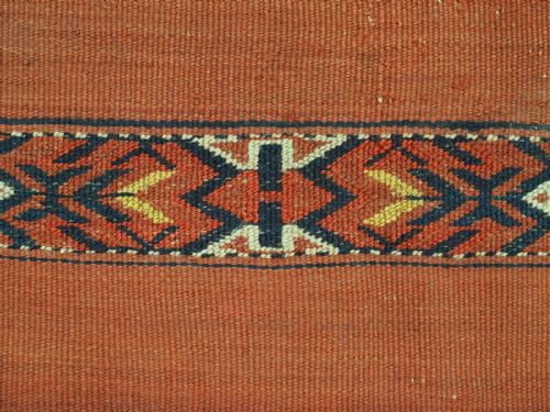 ANTIQUE TEKKE TURKMEN 'KIZIL' CHUVAL FACE TRADITIONAL BANDED DESIGN CIRCA 1880 - ADDITIONAL PHOTO 8