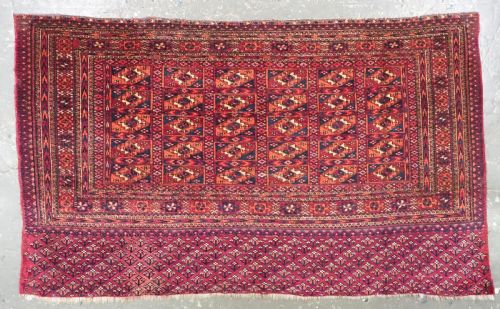 ANTIQUE TEKKE TURKMEN CHUVAL FACE AINA GUL DESIGN WITH FLOWER ELEM LATE 19TH CENT