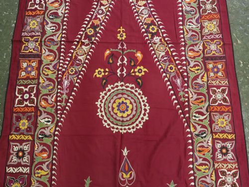 ANTIQUE UZBEK SUZANI SILK ON RED COTTON EXCELLENT CONDITION CIRCA 190020 - ADDITIONAL PHOTO 3