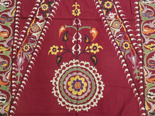 ANTIQUE UZBEK SUZANI SILK ON RED COTTON EXCELLENT CONDITION CIRCA 190020 - ADDITIONAL PHOTO 8