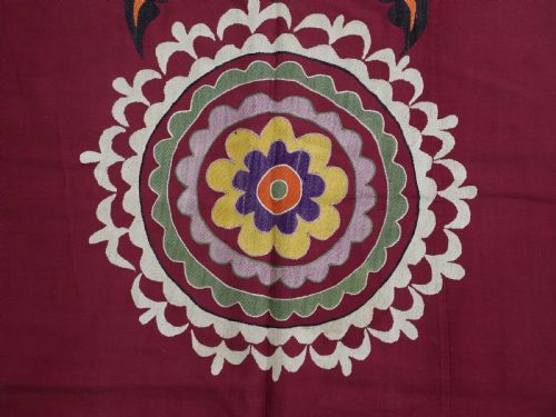 ANTIQUE UZBEK SUZANI SILK ON RED COTTON EXCELLENT CONDITION CIRCA 190020 - ADDITIONAL PHOTO 9