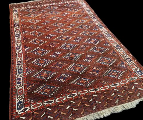 ANTIQUE YOMUT TURKMEN MAIN CARPET WITH DYRNAK GUL DESIGN CIRCA 1880 - ADDITIONAL PHOTO 1