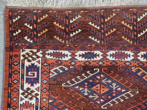 ANTIQUE YOMUT TURKMEN MAIN CARPET WITH DYRNAK GUL DESIGN CIRCA 1880 - ADDITIONAL PHOTO 5