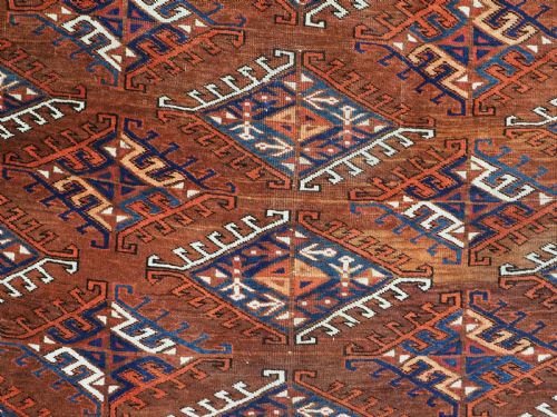ANTIQUE YOMUT TURKMEN MAIN CARPET WITH DYRNAK GUL DESIGN CIRCA 1880 - ADDITIONAL PHOTO 8